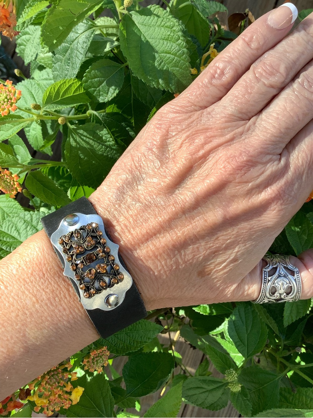 Leather Bracelet, Gem Accents